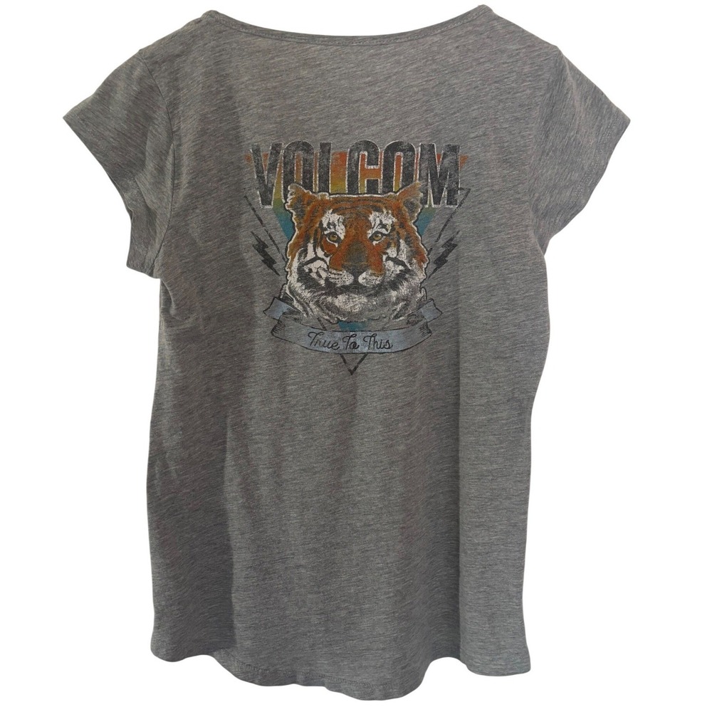 Volcom Womens Gray Tiger Graphic T-Shirt True To‎ This Scoop Neck Small